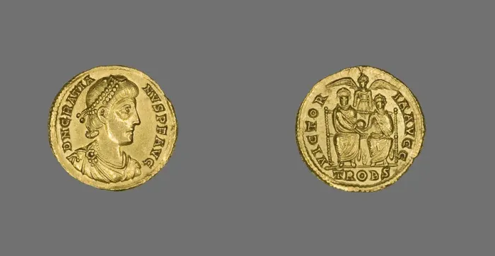 Framed Print : Solidus (Coin) Portraying Emperor Gratian, 375-378. Creator: Unknown Framed Print : Solidus (Coin) Portraying Emperor Gratian, 375-378. Creator: Unknown