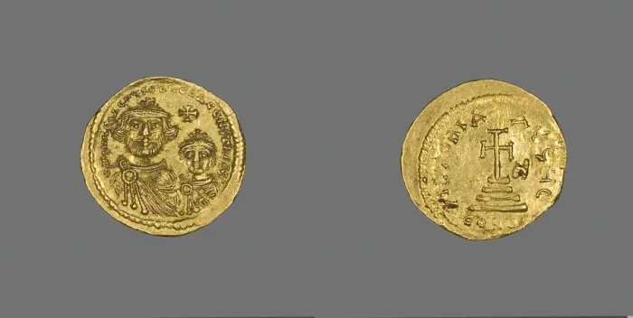 Framed Print : Solidus (Coin) Portraying Heraclius and His Son Heraclius Constantine, 613-616. Creator: Unknown Framed Print : Solidus (Coin) Portraying Heraclius and His Son Heraclius Constantine, 613-616. Creator: Unknown
