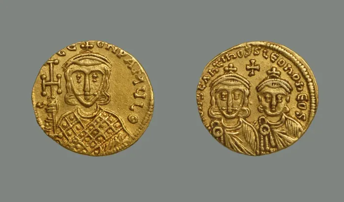 Framed Print : Solidus of Emperor Constantine V (751-775). Artist: Numismatic, Ancient Coins Framed Print : Solidus of Emperor Constantine V (751-775). Artist: Numismatic, Ancient Coins