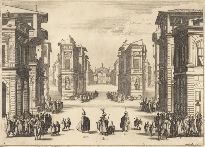 Framed Print : Solimano, Act I, 1620. Creator: Jacques Callot Framed Print : Solimano, Act I, 1620. Creator: Jacques Callot