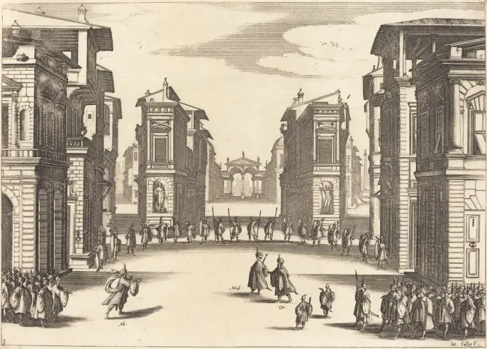 Framed Print : Solimano, Act III, 1620. Creator: Jacques Callot Framed Print : Solimano, Act III, 1620. Creator: Jacques Callot