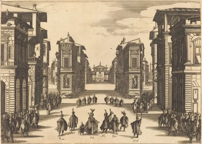 Framed Print : Solimano, Act IV, 1620. Creator: Jacques Callot Framed Print : Solimano, Act IV, 1620. Creator: Jacques Callot