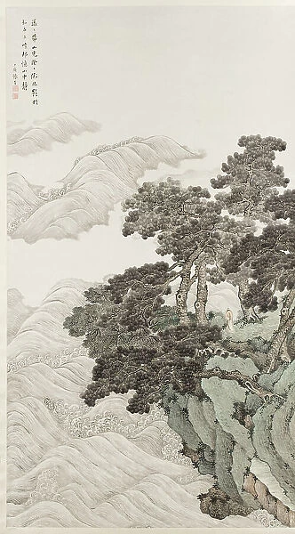 Solitary person under pines contemplating waves, 1820. Creator: Zhang Yin