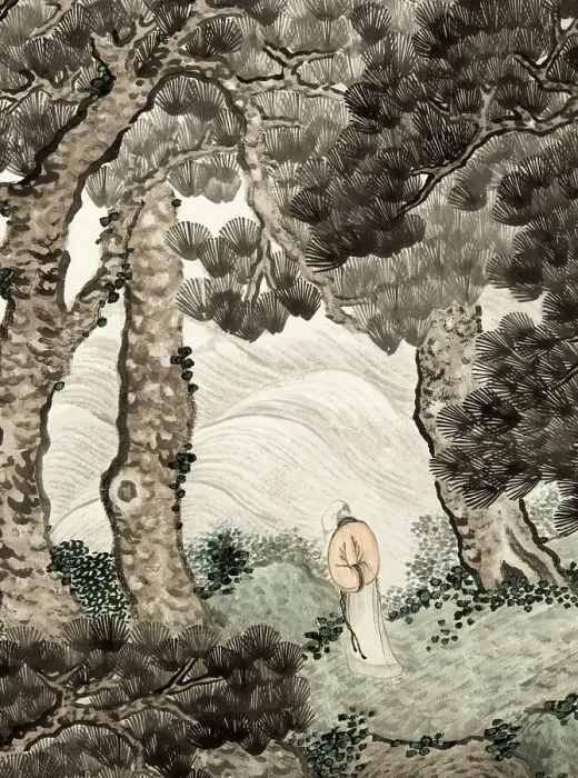 Framed Print : Solitary person under pines contemplating waves, 1820. Creator: Zhang Yin Framed Print : Solitary person under pines contemplating waves, 1820. Creator: Zhang Yin