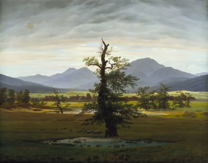 Framed Print : Solitary Tree (Village Landscape in Morning Light), 1822. Artist: Friedrich, Caspar David (1774-1840) Framed Print : Solitary Tree (Village Landscape in Morning Light), 1822. Artist: Friedrich, Caspar David (1774-1840)