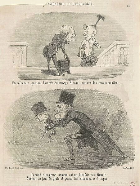 Un solliciteur guettant l'arrivée du sauvage Bineau, ministre des travaux publics, 19th century. Creator: Honore Daumier