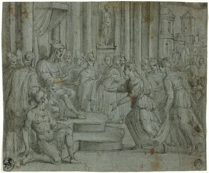 Framed Print : Solomon Receiving the Queen of Sheba, n.d. Creator: Bernardo Castello Framed Print : Solomon Receiving the Queen of Sheba, n.d. Creator: Bernardo Castello