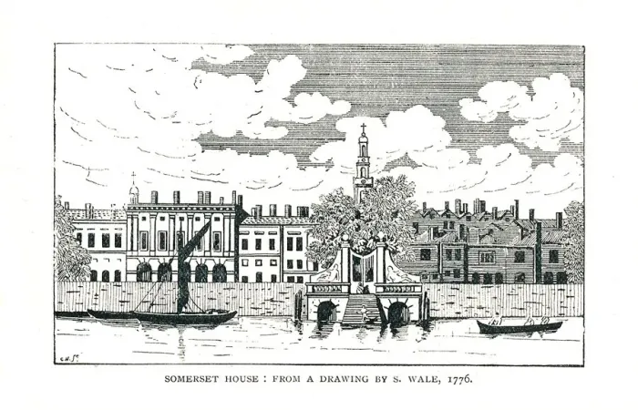 Framed Print : Somerset House London from a line drawing by S. Wale 1776. Artist: Wale Framed Print : Somerset House London from a line drawing by S. Wale 1776. Artist: Wale