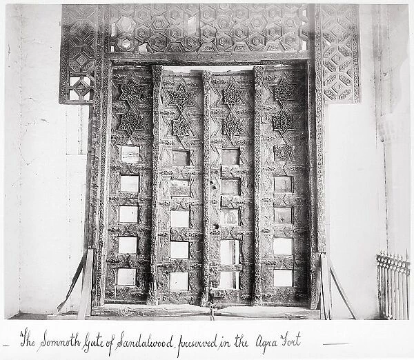 The Somnoth Gate of Sandalwood, Preserved in the Agra, Late 1860s. Creator: Samuel Bourne