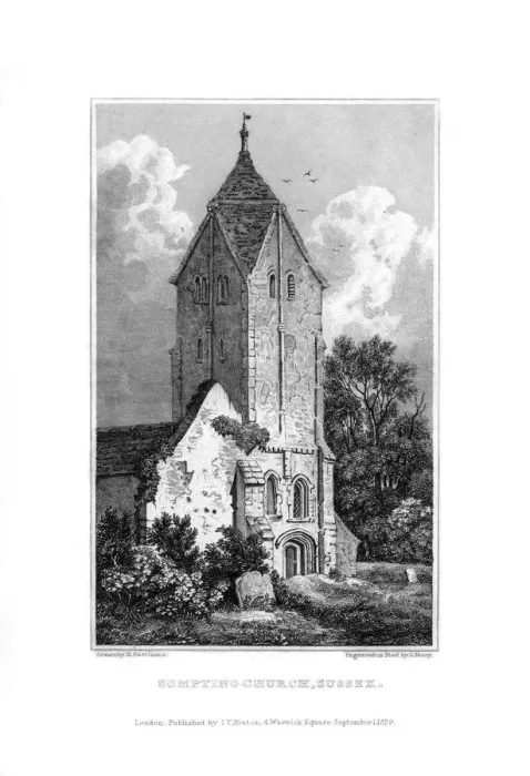 Framed Print : Sompting Church, Sussex, 1829. Artist: J Shury Framed Print : Sompting Church, Sussex, 1829. Artist: J Shury
