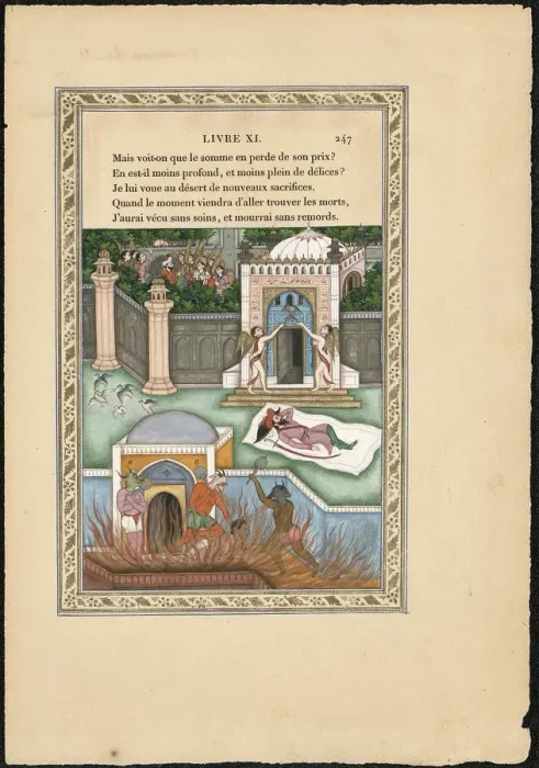 Framed Print : Songe d un habitant du Mogol (The Moguls Dream), 1837-1839. Creator: Imam Bakhsh Lahori Framed Print : Songe d un habitant du Mogol (The Moguls Dream), 1837-1839. Creator: Imam Bakhsh Lahori