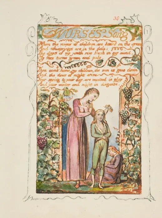 Framed Print : Songs of Innocence and of Experience: Nurses Song, ca. 1825. Creator: William Blake Framed Print : Songs of Innocence and of Experience: Nurses Song, ca. 1825. Creator: William Blake