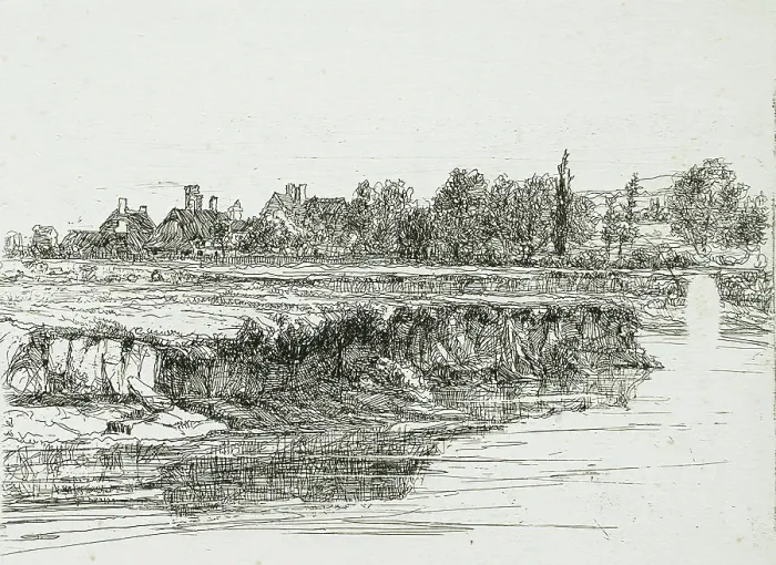 Framed Print : Sonning Bank, 1865. Creator: Francis Seymour Haden Framed Print : Sonning Bank, 1865. Creator: Francis Seymour Haden