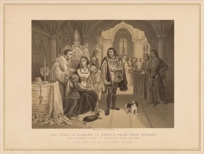 Framed Print : The Sons of Edward IV Parted from their Mother, by Richard Duke of Gloucester, June 16th 1483, ( Artist: W Ridgway Framed Print : The Sons of Edward IV Parted from their Mother, by Richard Duke of Gloucester, June 16th 1483, ( Artist: W Ridgway