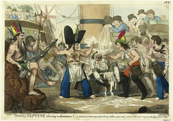 Framed Print : Sons of Neptune Shaving a Landsman!, published March 4, 1817. Creator: Isaac Robert Cruikshank Framed Print : Sons of Neptune Shaving a Landsman!, published March 4, 1817. Creator: Isaac Robert Cruikshank