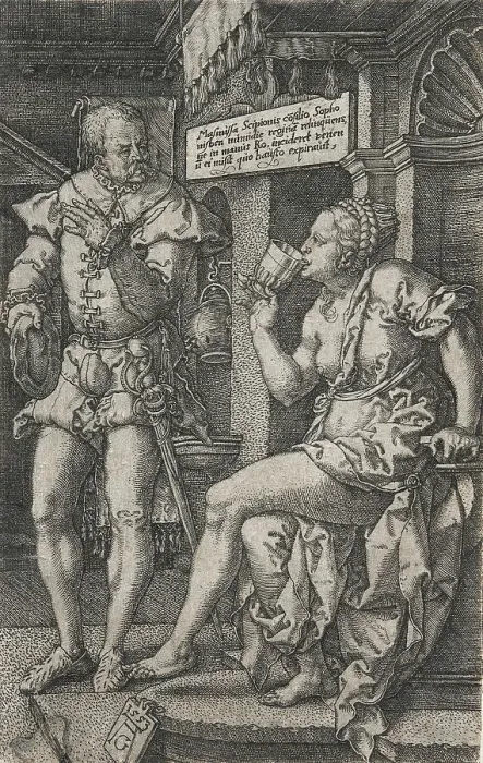 Framed Print : Sophonisba Drinking Poison, 1553. Creator: Heinrich Aldegrever Framed Print : Sophonisba Drinking Poison, 1553. Creator: Heinrich Aldegrever