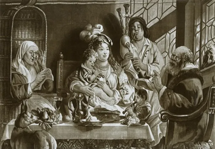Framed Print : Soprano recorders and bagpipes; Brussels gobelin designed by Jacobus Jordaens, 1948 Framed Print : Soprano recorders and bagpipes; Brussels gobelin designed by Jacobus Jordaens, 1948