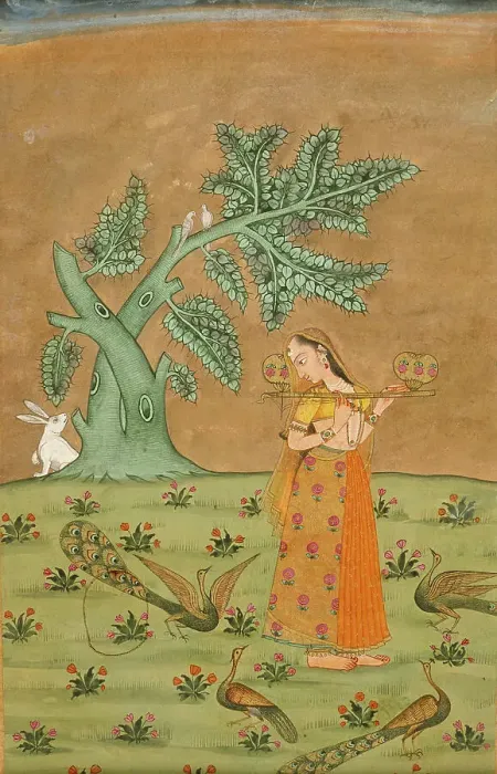Framed Print : Sorathi Ragini, Wife of Megha Mallar Raga, Folio from a Ragamala (Garland of Melodies), c1750. Creator: Unknown Framed Print : Sorathi Ragini, Wife of Megha Mallar Raga, Folio from a Ragamala (Garland of Melodies), c1750. Creator: Unknown