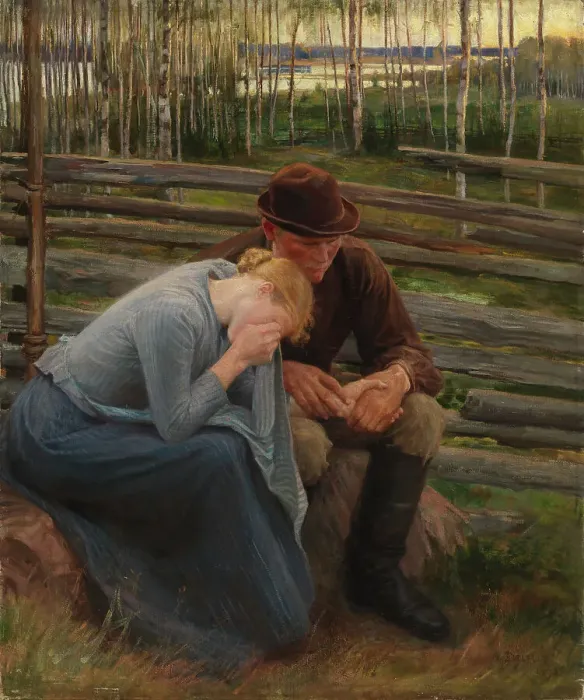 Framed Print : Sorrow, variation of the illustration for the poem At the Fair of Vernamo; Sorrow, 1894. Creator: Albert Edelfelt Framed Print : Sorrow, variation of the illustration for the poem At the Fair of Vernamo; Sorrow, 1894. Creator: Albert Edelfelt