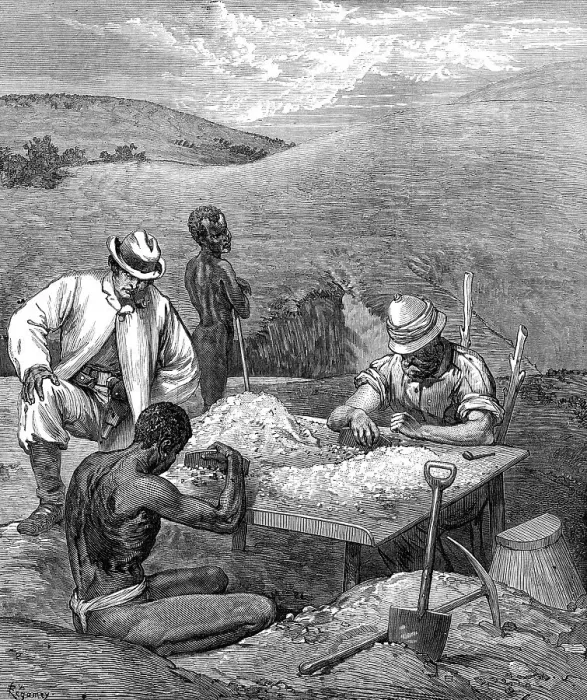 Framed Print : At the sorting table in the Diamond Diggings, 1872. Creator: Unknown Framed Print : At the sorting table in the Diamond Diggings, 1872. Creator: Unknown