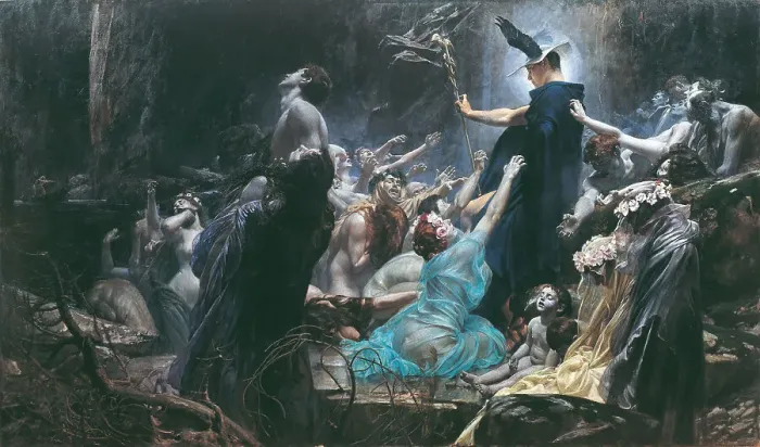 Framed Print : The Souls of Acheron, 1898. Artist: Hiremy-Hirschl, Adolf (1860-1933) Framed Print : The Souls of Acheron, 1898. Artist: Hiremy-Hirschl, Adolf (1860-1933)