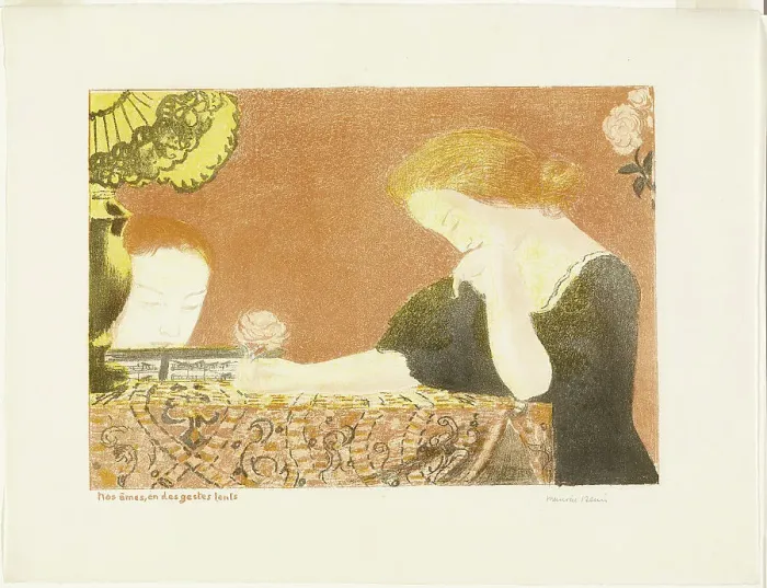 Framed Print : Our Souls, in Languorous Gestures, plate nine from Love, 1898, published 1899. Creator: Maurice Denis Framed Print : Our Souls, in Languorous Gestures, plate nine from Love, 1898, published 1899. Creator: Maurice Denis