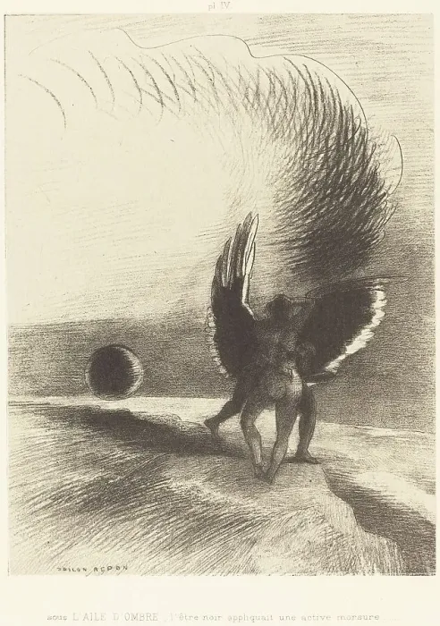Framed Print : Sous l'aile d'ombre, l'etre noir appliquait une active morsure (Beneath the wing of shadow...), 1891 Creator: Odilon Redon Framed Print : Sous l'aile d'ombre, l'etre noir appliquait une active morsure (Beneath the wing of shadow...), 1891 Creator: Odilon Redon