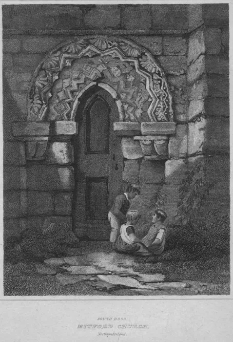 Framed Print : South Door - Mitford Church, Northumberland, 1814. Artist: John Greig