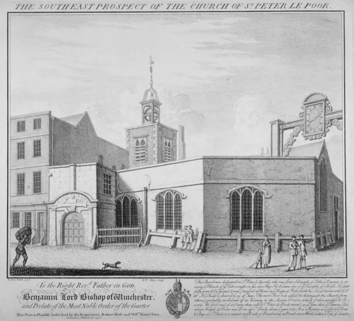 Framed Print : South-east prospect of the Church of St Peter-le-Poer, City of London, 1736. Artist Framed Print : South-east prospect of the Church of St Peter-le-Poer, City of London, 1736. Artist