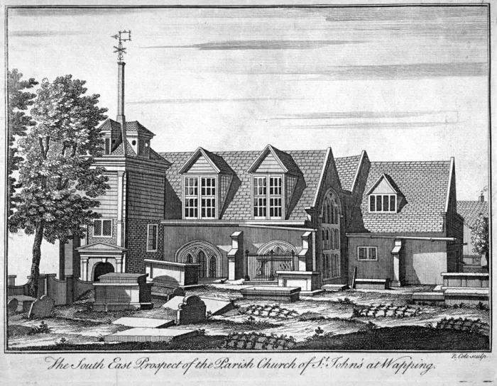 Framed Print : South-east prospect of the parish church of St John-at-Wapping, London, c1750. Artist Framed Print : South-east prospect of the parish church of St John-at-Wapping, London, c1750. Artist