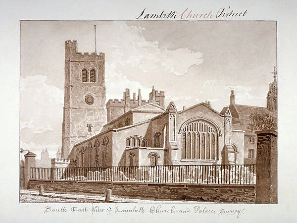 South-east view of the Church of St Mary, Lambeth, London, 1828