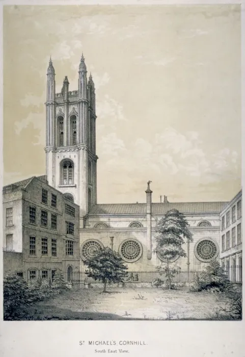 Framed Print : South-east view of the Church of St Michael, Cornhill, City of London, 1840. Artist Framed Print : South-east view of the Church of St Michael, Cornhill, City of London, 1840. Artist