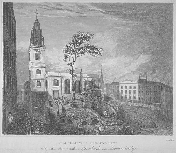 South-east view of the Church of St Michael, Crooked Lane, City of London, 1830. Artist