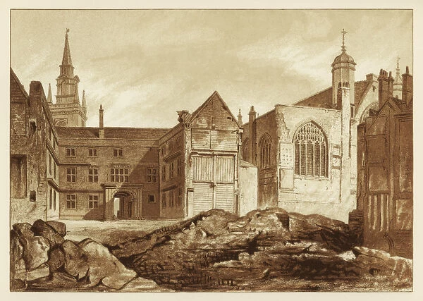 South-east view of Guildhall Chapel and Blackwell Hall, City of London, 1886