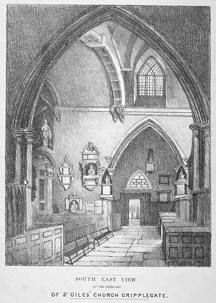 South-east view of the interior of the Church of St Giles without Cripplegate, City of London, 1825