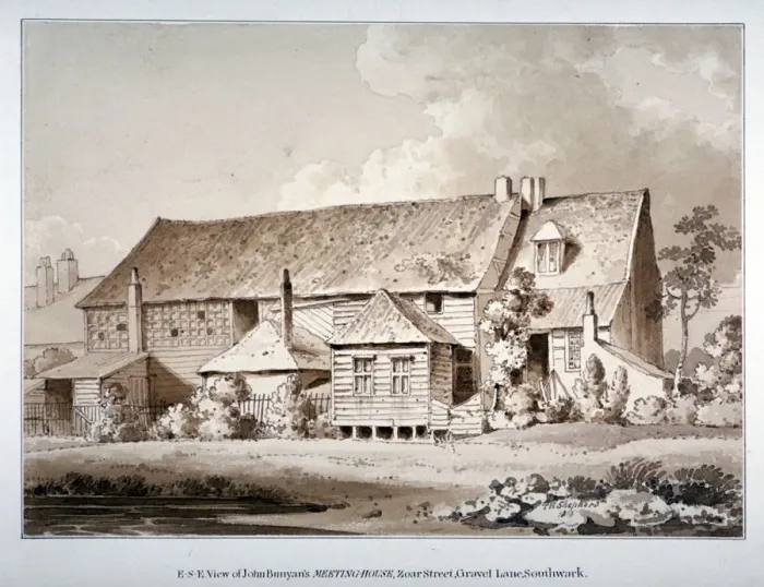 Framed Print : South-east view of John Bunyans meeting house, Zoar Street, Southwark, London, 1813 Framed Print : South-east view of John Bunyans meeting house, Zoar Street, Southwark, London, 1813