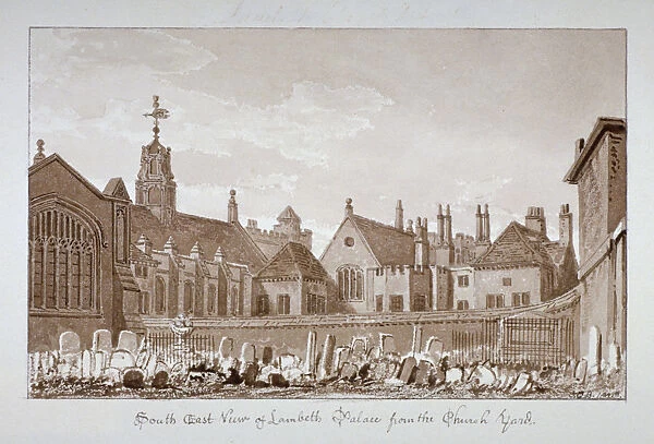 South-east view of Lambeth Palace from the churchyard, London, 1828