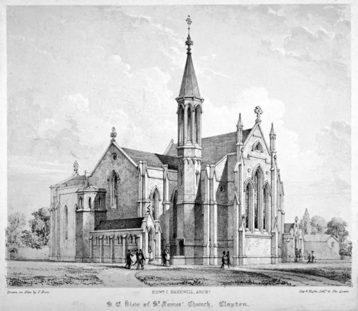 Framed Print : South-east view of St James Church, Clapton, Hackney, London, c1860 Framed Print : South-east view of St James Church, Clapton, Hackney, London, c1860