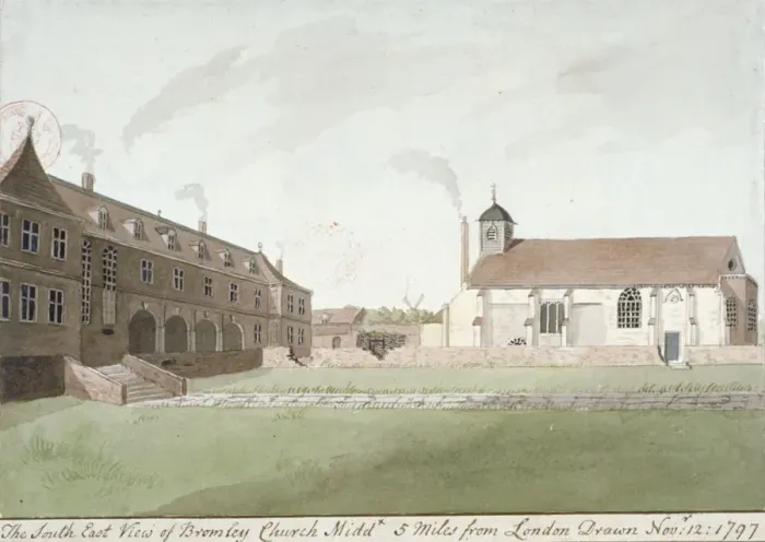 Framed Print : South-east view of St Leonards Church, Bromley-by-Bow, London, 1797 Framed Print : South-east view of St Leonards Church, Bromley-by-Bow, London, 1797