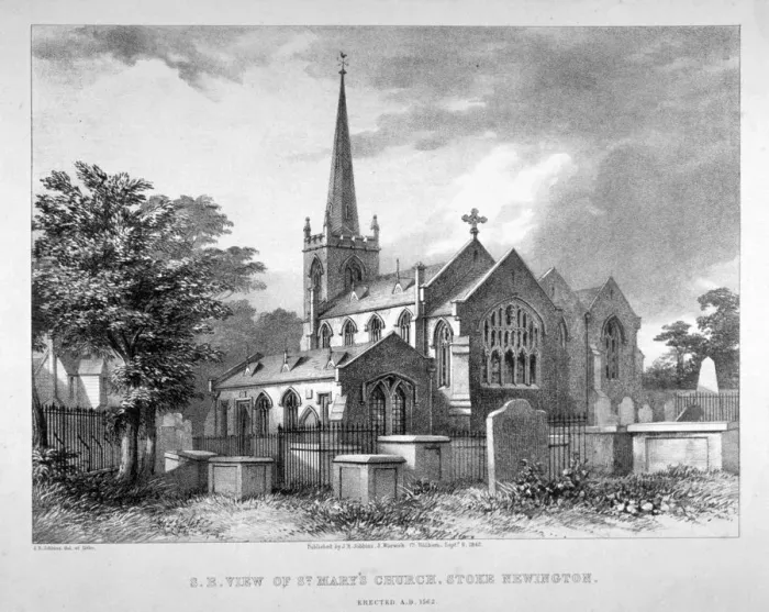 Framed Print : South-east view of St Marys Church, Stoke Newington, London, 1842. Artist Framed Print : South-east view of St Marys Church, Stoke Newington, London, 1842. Artist