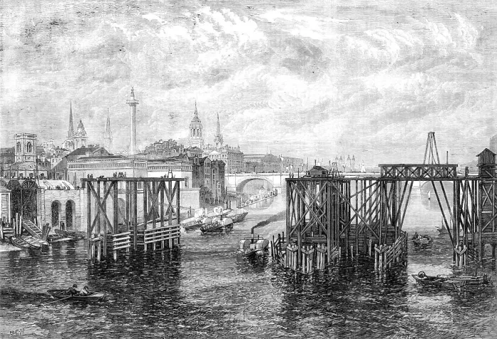 Framed Print : The South-Eastern Railway Company's Works on the River: view from Southwark Bridge... 1864. Creator: Mason Jackson Framed Print : The South-Eastern Railway Company's Works on the River: view from Southwark Bridge... 1864. Creator: Mason Jackson