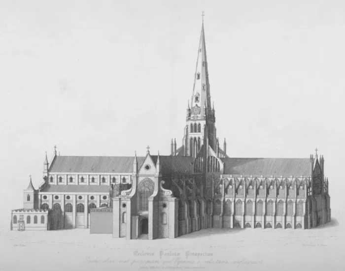 Framed Print : South elevation of the old St Pauls Cathedral, City of London, 17th century (1818) Framed Print : South elevation of the old St Pauls Cathedral, City of London, 17th century (1818)