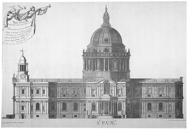 South elevation of St Pauls Cathedral, City of London, 1702