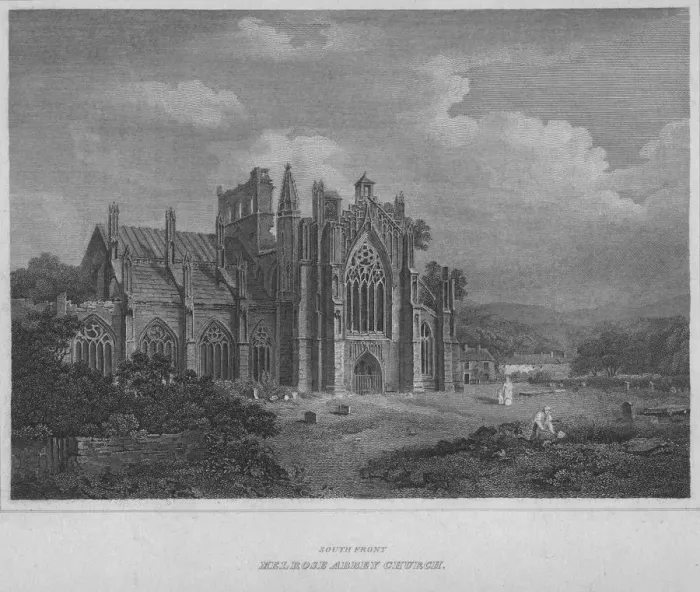 Framed Print : South Front - Melrose Abbey Church, 1814. Artist: John Greig Framed Print : South Front - Melrose Abbey Church, 1814. Artist: John Greig