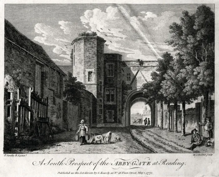 Framed Print : A South Prospect of the Abby-Gate at Reading, Berkshire, 1775. Artist: Michael Angelo Rooker Framed Print : A South Prospect of the Abby-Gate at Reading, Berkshire, 1775. Artist: Michael Angelo Rooker