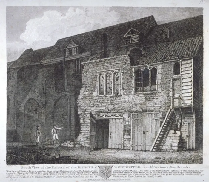 Framed Print : South view of the Bishop of Winchesters palace, Southwark, London, 1812 Framed Print : South view of the Bishop of Winchesters palace, Southwark, London, 1812