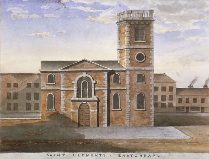 Framed Print : South view of the Church of St Clement, Eastcheap, City of London, 1820 Framed Print : South view of the Church of St Clement, Eastcheap, City of London, 1820
