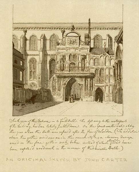 South view of the entrance to Guildhall, City of London, 18th century (1886). Artist: William Griggs