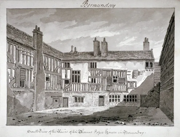 Framed Print : South view of the remains of Thomas Popes house, Mill Lane, Bermondsey, London, 1808 Framed Print : South view of the remains of Thomas Popes house, Mill Lane, Bermondsey, London, 1808