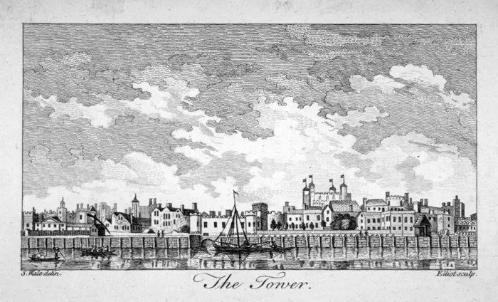 Framed Print : South view of the Tower of London with boats on the River Thames, 1761